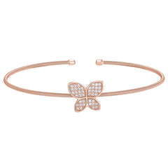 Rose gold finish sterling silver cable cuff butterfly bracelet with simulated diamonds