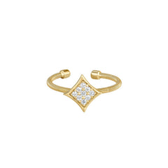 Gold Finish Sterling Silver Cable Cuff Diamond Shaped Ring with Simulated Diamonds