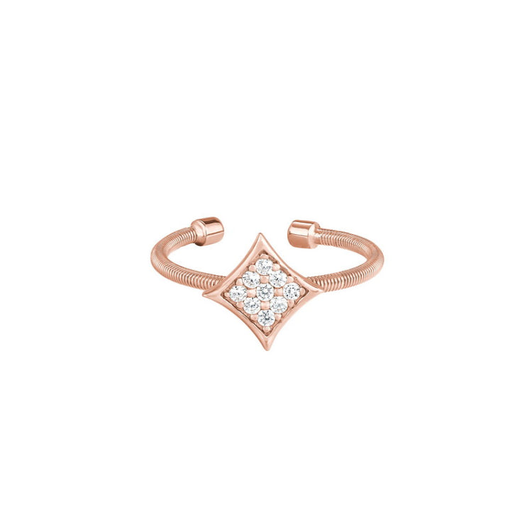Rose Gold Finish Sterling Silver Cable Cuff Diamond Shaped Ring with Simulated Diamonds