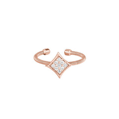 Rose Gold Finish Sterling Silver Cable Cuff Diamond Shaped Ring with Simulated Diamonds