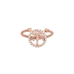 Rose Gold Finish Sterling Silver Cable Cuff Tree Ring with Simulated Diamonds