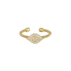 Gold Finish Sterling Silver Cable Cuff Evil Eye Ring with Simulated Diamonds