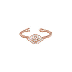 Rose Gold Finish Sterling Silver Cable Cuff Evil Eye Ring with Simulated Diamonds