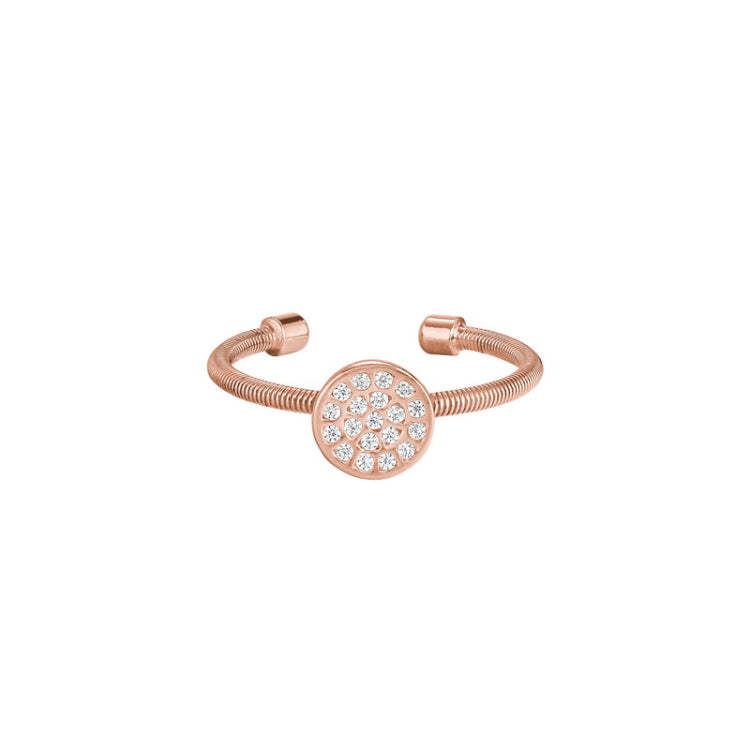 Rose Gold Finish Sterling Silver Cable Cuff One Circle Ring with Simulated Diamonds