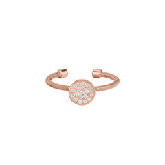 Rose Gold Finish Sterling Silver Cable Cuff One Circle Ring with Simulated Diamonds