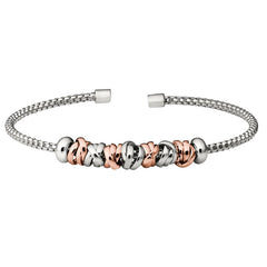 Rhodium Finish Sterling Silver Rounded Box Link Cuff Bracelet  Interlocked Rhodium and Rose Gold Fi
