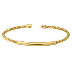 Gold finish sterling silver rounded box link cuff bracelet with high polished bar