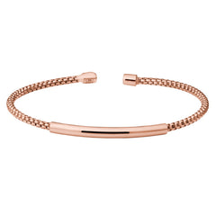 Rose Gold Finish Sterling Silver Rounded Box Link Cuff Bracelet with High Polished Bar