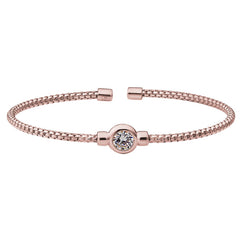 Rose gold finish sterling silver rounded box link cuff bracelet with bezel set simulated diamond birth gem