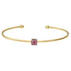 Gold Finish Sterling Silver Pliable Cuff Bracelet  Faceted Cushion Cut Simulated Pink Sapphire Birt