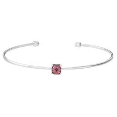 Rhodium Finish Sterling Silver Pliable Cuff Bracelet  Faceted Cushion Cut Simulated Pink Sapphire B