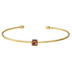 Gold Finish Sterling Silver Pliable Cuff Bracelet  Faceted Cushion Cut Simulated Citrine Birth Gem 