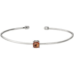 Rhodium Finish Sterling Silver Pliable Cuff Bracelet  Faceted Cushion Cut Simulated Citrine Birth G