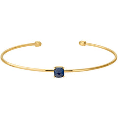 Gold Finish Sterling Silver Pliable Cuff Bracelet  Faceted Cushion Cut Simulated Sapphire Birth Gem