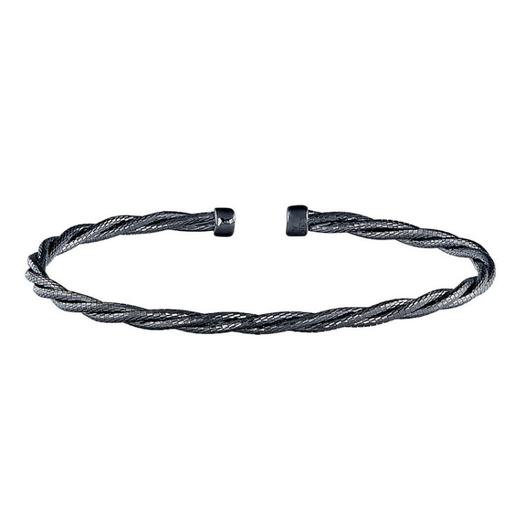 Black rhodium finish sterling silver twisted cable cuff bracelet