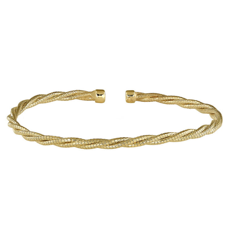 Gold finish sterling silver twisted cable cuff bracelet