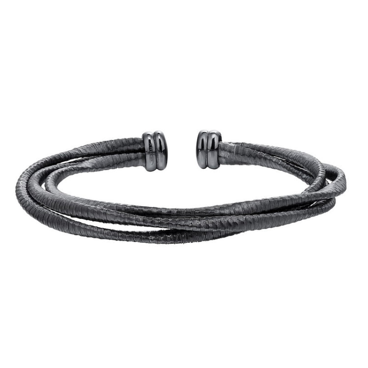 Black Rhodium Finish Sterling Silver Loosely Twisted Three Cable Cuff Bracelet