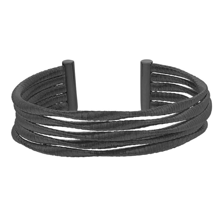 Black Rhodium Finish Sterling Silver Loosely Twisted Five Cable Cuff Bracelet