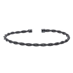 Black rhodium finish sterling silver thin tightly twisted cable cuff bracelet