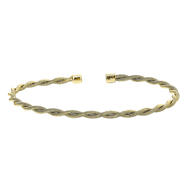 Gold finish sterling silver thin tightly twisted cable cuff bracelet