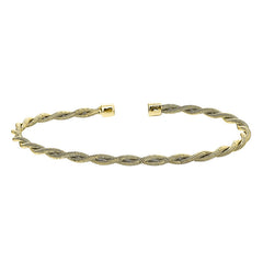 Gold finish sterling silver thin tightly twisted cable cuff bracelet