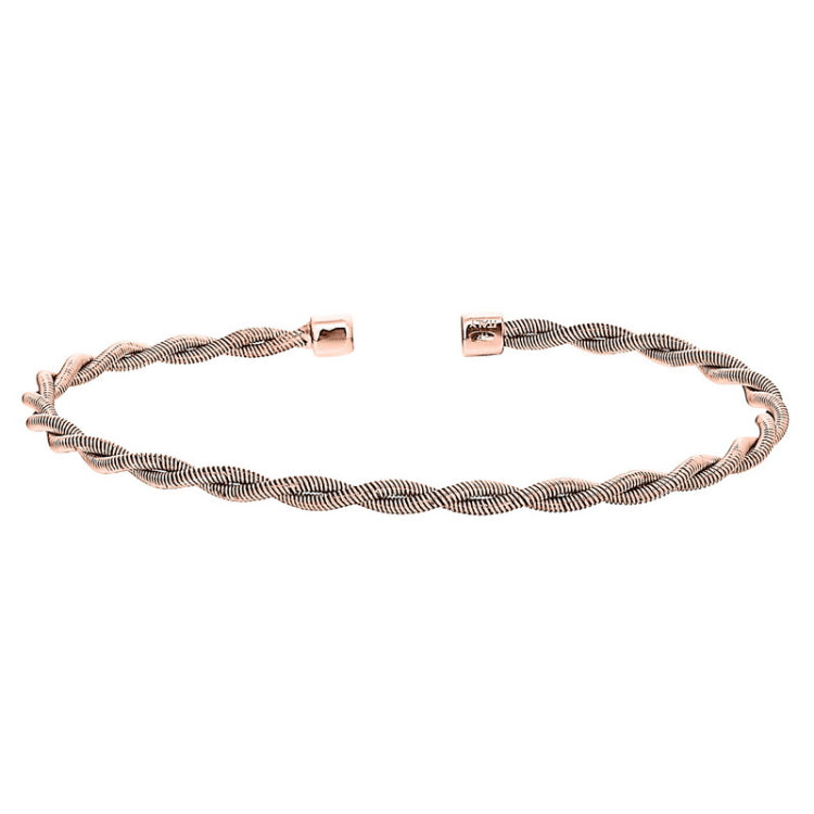 Rose gold finish sterling silver thin tightly twisted cable cuff bracelet