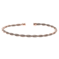 Rose gold finish sterling silver thin tightly twisted cable cuff bracelet