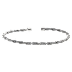 Rhodium finish sterling silver thin tightly twisted cable cuff bracelet