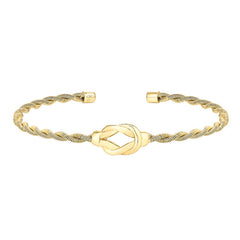 Gold Finish Sterling Silver Thin Tightly Twisted Cable Cuff Bracelet with Central Open Knot