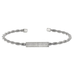 Rhodium Finish Sterling Silver Tightly Twisted Cable Cuff Bracelet with Central Twisted Coil