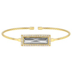 Gold finish sterling silver cable cuff bracelet with rectangular simulated diamomd stone and simulated diamonds