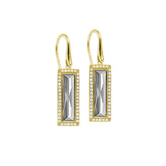 Gold Finish Sterling Silver Earrings with Rectangular Simulated Diamond Stones