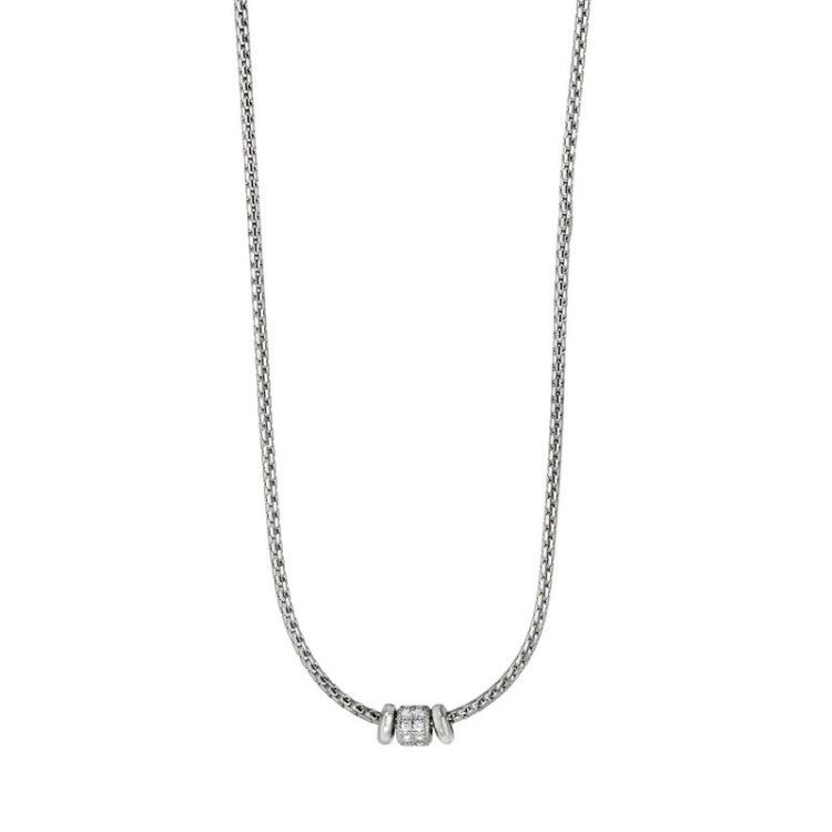 Rhodium Finish Sterling Silver Corean Cable Necklace with a Barrell  - Adjustable 16"-18