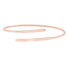 Rose Gold Finish Sterling Silver Corean Cable Cuff Bracelet with a Polished Bar on Each End.
