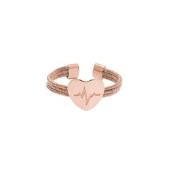 Rose Gold Finish Sterling Silver Three Cable Cuff Ring  a Polished Heart  a Heartbeat Design.