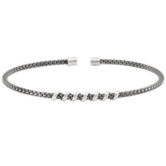 Black Rhodium Finish Sterling Silver Rounded Box Link Cuff Bracelet with Rhodium Finish Coil Wrap in the Center
