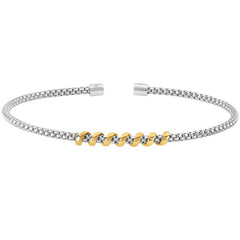 Rhodium Finish Sterling Silver Rounded Box Link Cuff Bracelet with Gold Finish Coil Wrap in the Center