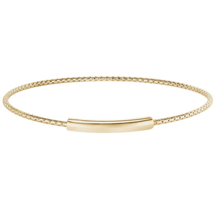 Gold Finish Sterling Silver Opening Corean Cable Cuff Bracelet with High Polished Bar
