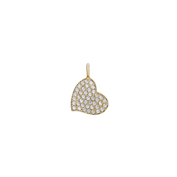 Gold Finish Sterling Silver Heart Charm With Simulated Diamonds for LL7136B