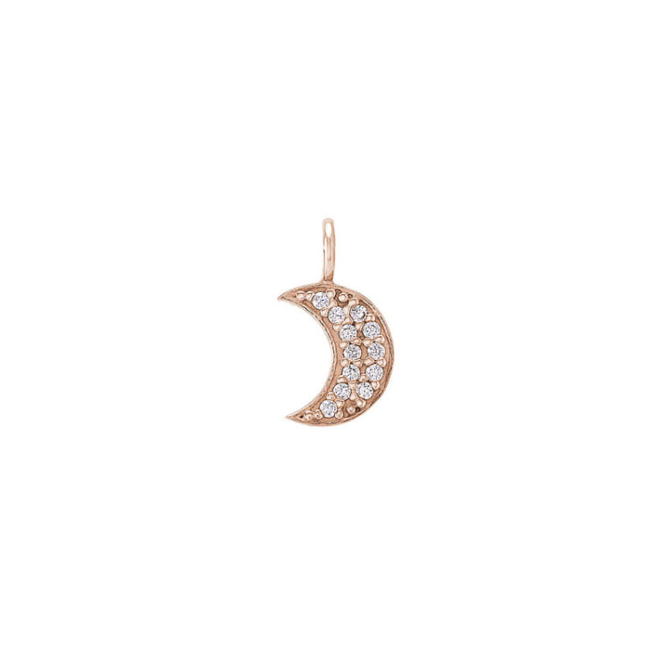 Rose Gold Finish Sterling Silver Moon Charm With Simulated Diamonds for LL7136B
