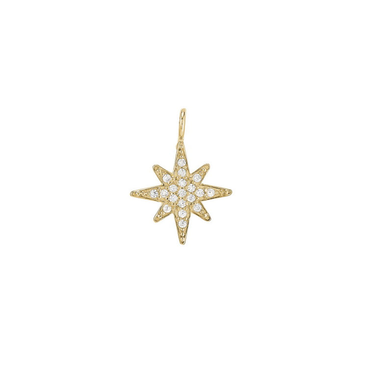 Gold Finish Sterling Silver Star Charm With Simulated Diamonds for LL7136B