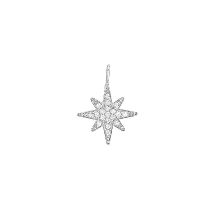 Rhodium Finish Sterling Silver Star Charm With Simulated Diamonds for LL7136B