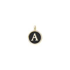 Gold Finish Sterling Silver Black Enamel Initial Charm - A-Z