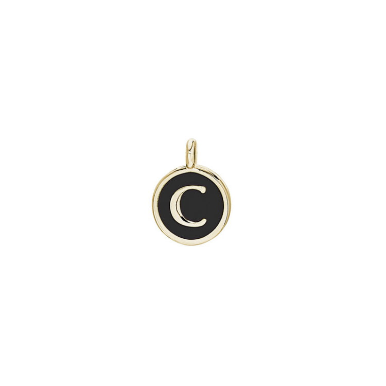 Gold Finish Sterling Silver Black Enamel Initial Charm - C
