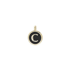 Gold Finish Sterling Silver Black Enamel Initial Charm - C