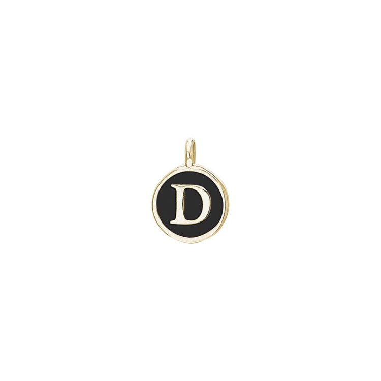 Gold Finish Sterling Silver Black Enamel Initial Charm - D