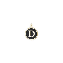 Gold Finish Sterling Silver Black Enamel Initial Charm - D