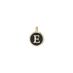 Gold Finish Sterling Silver Black Enamel Initial Charm - E