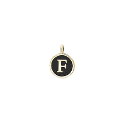 Gold Finish Sterling Silver Black Enamel Initial Charm - F