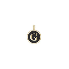 Gold Finish Sterling Silver Black Enamel Initial Charm - G
